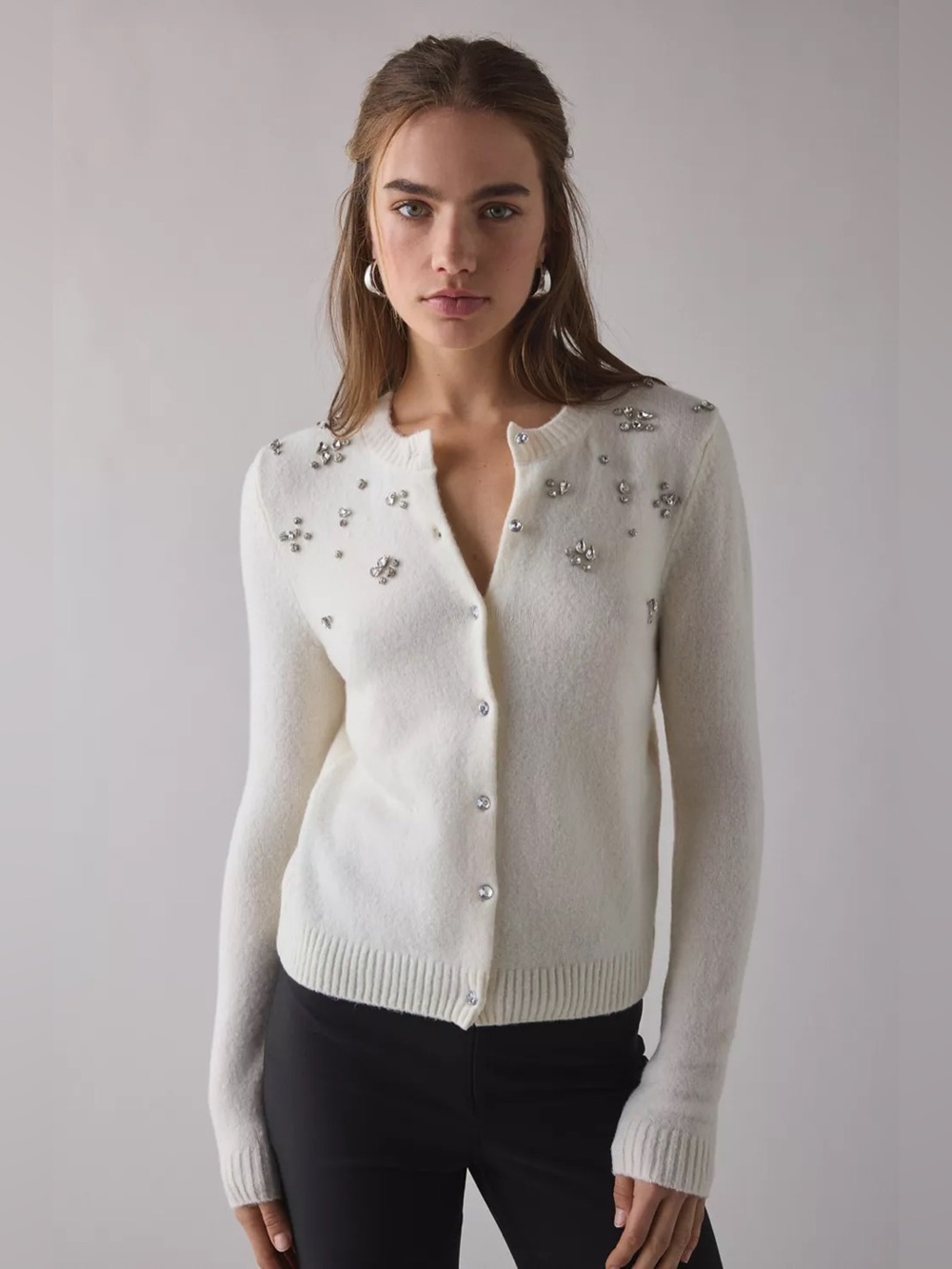 Urban Outfitters | Kimchi Blue Rachel Embellished Cardigan Sweater Ivory White